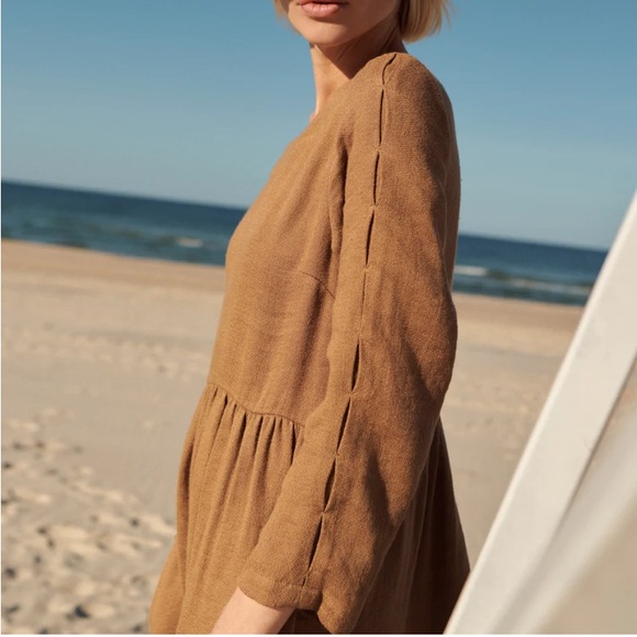 SAUTHS Gigi brown linen blend dress, size S - Picture 1 of 8